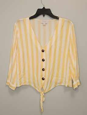 Vixbe Yellow Stripe Tie-Front Button Top Size Large